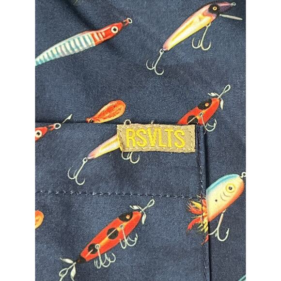 RSVLTS Fishing Lures Camp Shirt Mens XL "Lure 'em in" Navy Blue Button Kunuflex - Picture 5 of 12